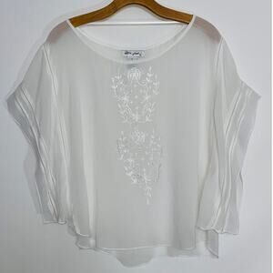 Ultra Pink Semi Sheer Blouse - Women's Size‎ L - Embroidered Floral Design